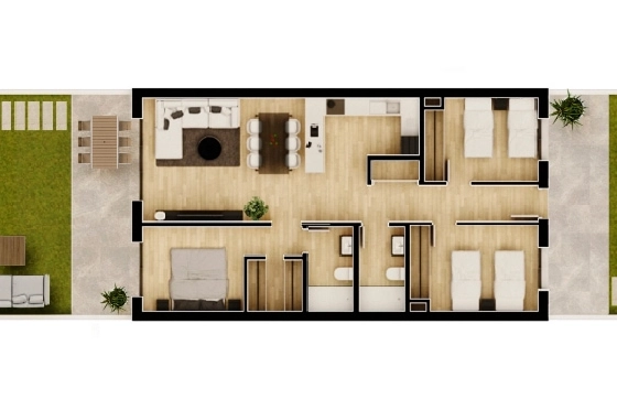 Doppelhaushälfte in Monforte Del Cid(Alenda Golf) zu verkaufen, Wohnfläche 123 m², Grundstück 156 m², 3 Schlafzimmer, 2 Badezimmer, Pool, ref.: TW-ALLURE-13-19