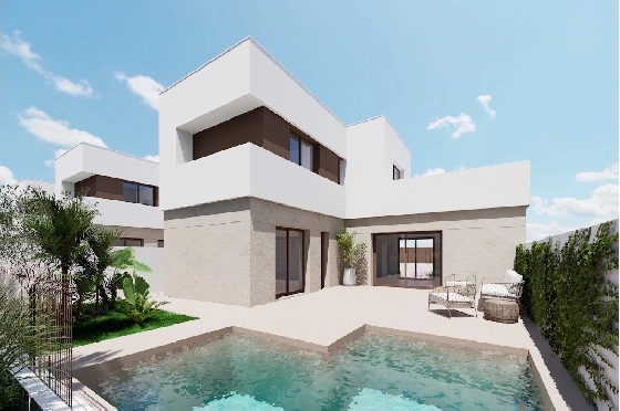 Villa in Los Alcazares zu verkaufen, Wohnfläche 129 m², Zustand Erstbezug, Grundstück 202 m², 3 Schlafzimmer, 2 Badezimmer, Pool, ref.: HA-LAN-451-E01-1