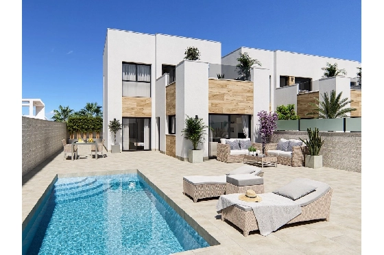 Doppelhaushälfte in San Fulgencio zu verkaufen, Wohnfläche 108 m², Zustand Erstbezug, Klimaanlage, Grundstück 245 m², 3 Schlafzimmer, 2 Badezimmer, Pool, ref.: HA-MAN-301-D01-1